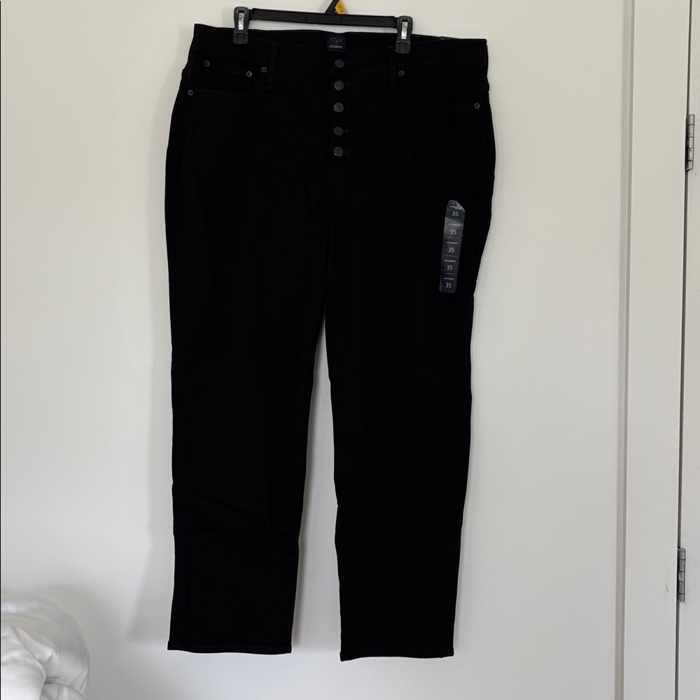 NWT J. Crew Black stovepipe straight leg jean stretch five button size 35 - Picture 4 of 13